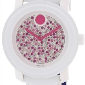 Movado Bold Multicolor Diamond Dial White Leather